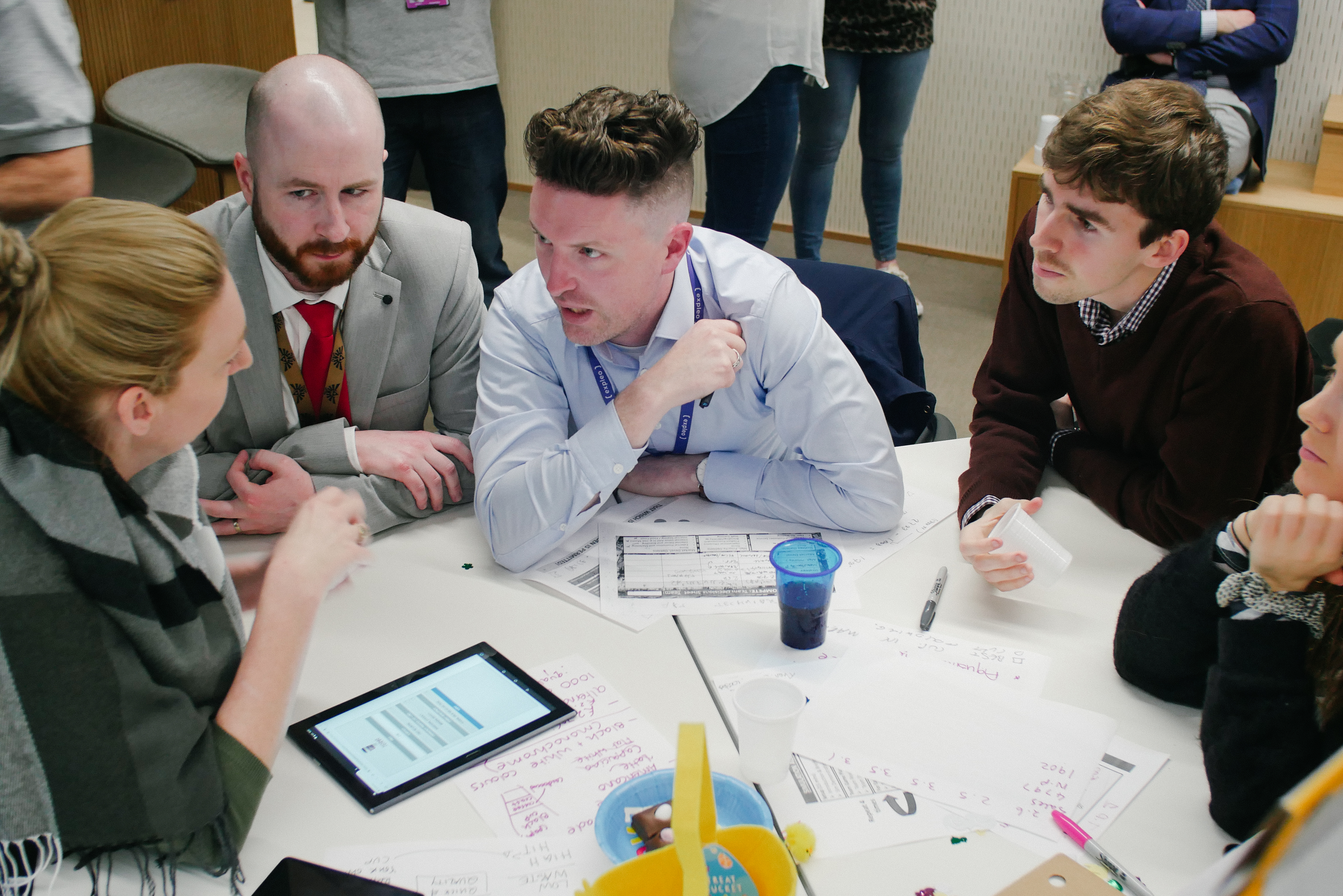 People playing a simulation at a table