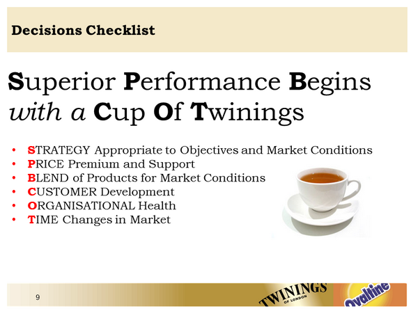 Twinings performance checklist